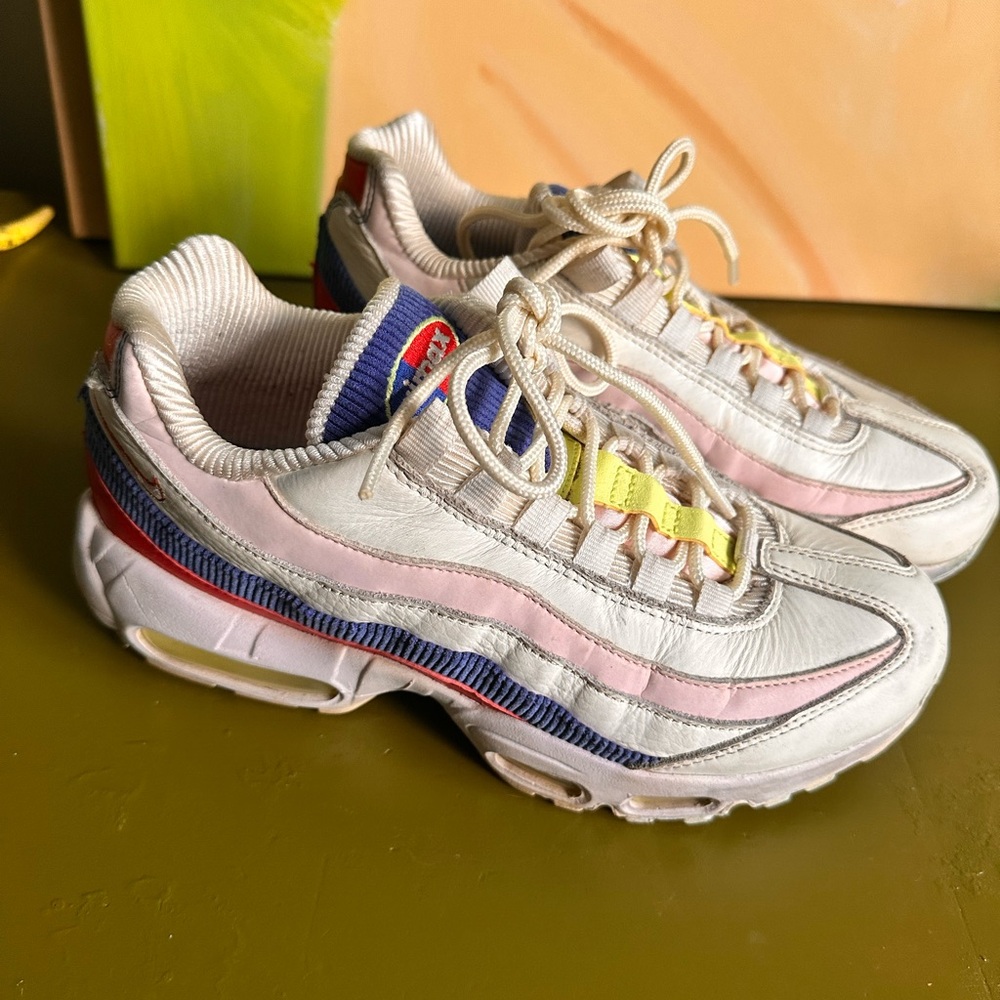 Nike Women’s Multicolor Leather & Mesh Sneakers — Pink, Blue, Yellow, Red, Cream